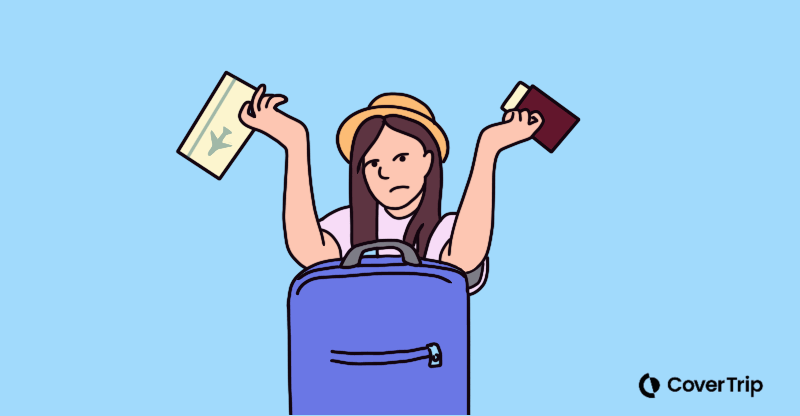 Traveler with suitcase and passport - flight canceled